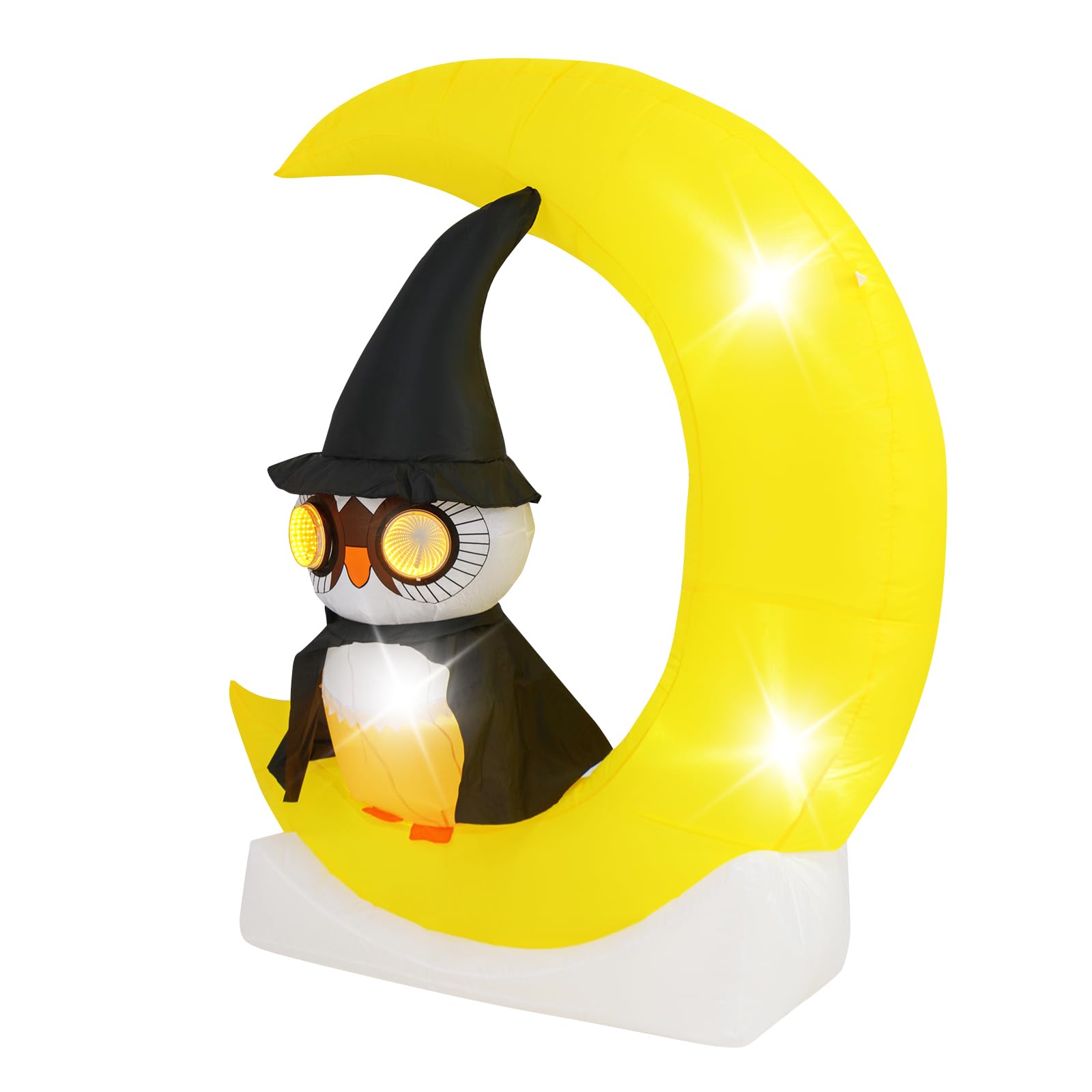 Tangkula Hibou gonflable de 1,55 m sur la lune, décoration d'Halloween lumineuse à LED avec grande lune et hibou magicien